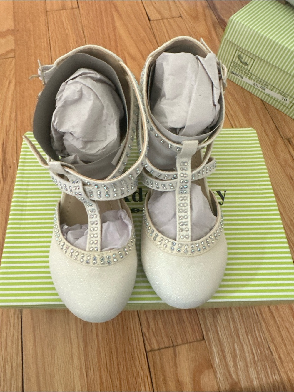 Sparkle T-Strap Kids Dress Shoes in Ivory